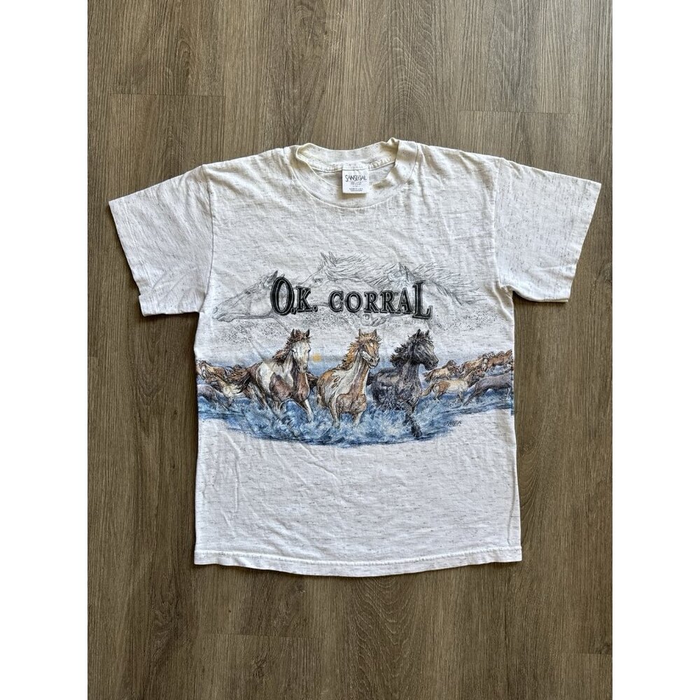 Vintage 90's O.K. Corral Wild West Horse Nature Art Cowboys Medium Shirt Rare